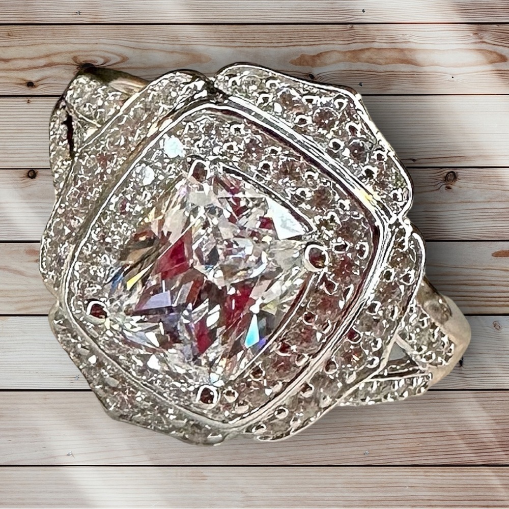 NEW Antique / Vintage / Estate Style White CZ Rhodium-Plated 925 Sterling Ring - Picture 7 of 16